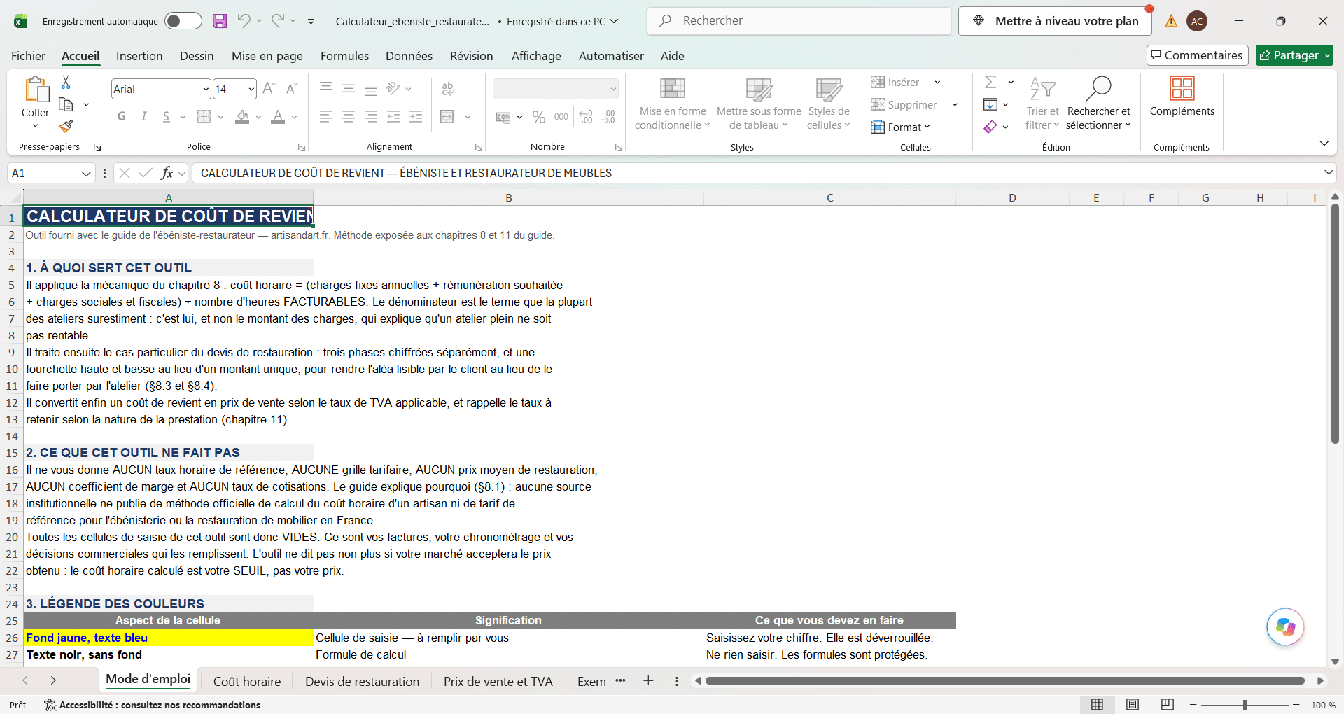 Calculateur de coût de revient ébéniste