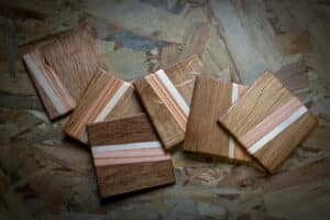 Sous-verres avec inscrustations - bois de récupération - - Artisanat d'art