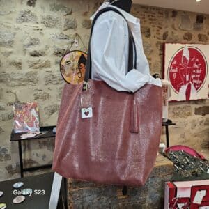 Cabas en cuir - Plum'paillettes - - Artisanat d'art